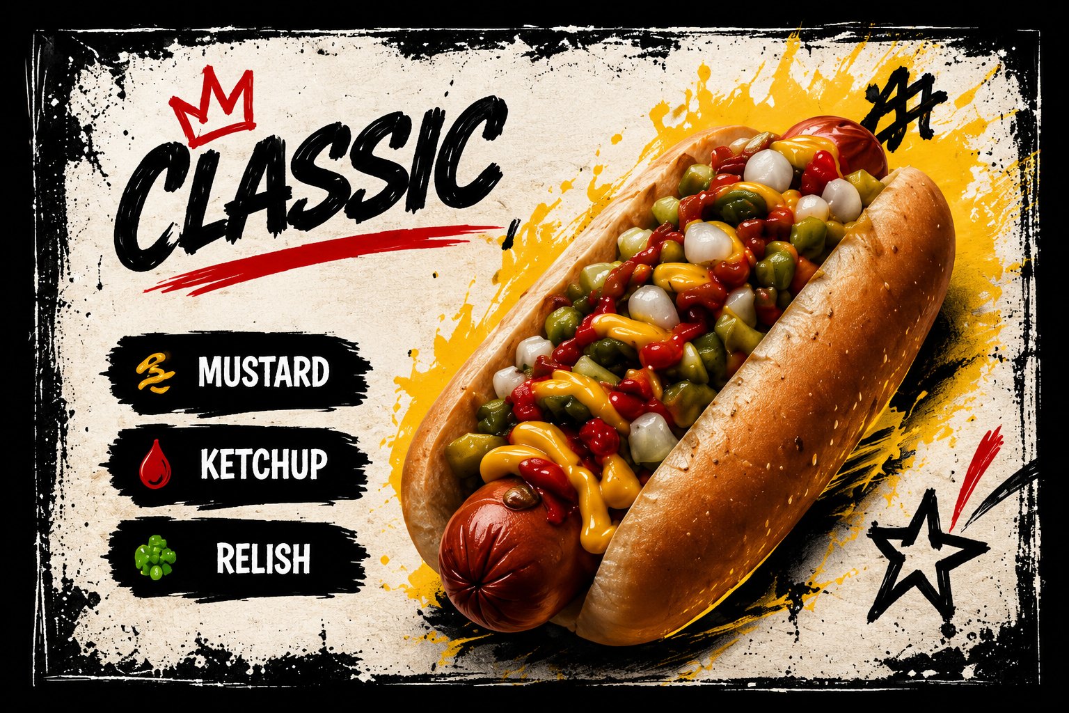 Classic glizzy — mustard, ketchup, relish